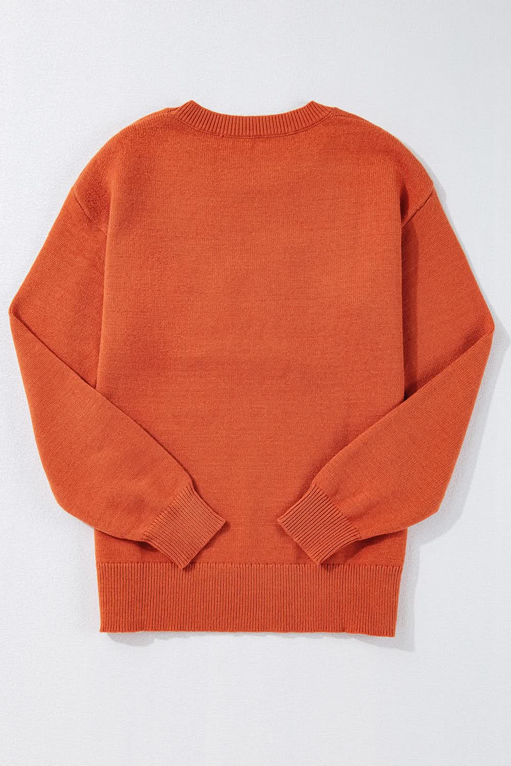 Orange Boo Knitted Pattern Ribbed Edge Drop Shoulder Sweater - Love Salve